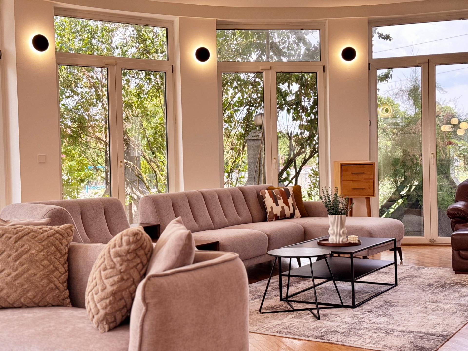 Bright lounge and seating area